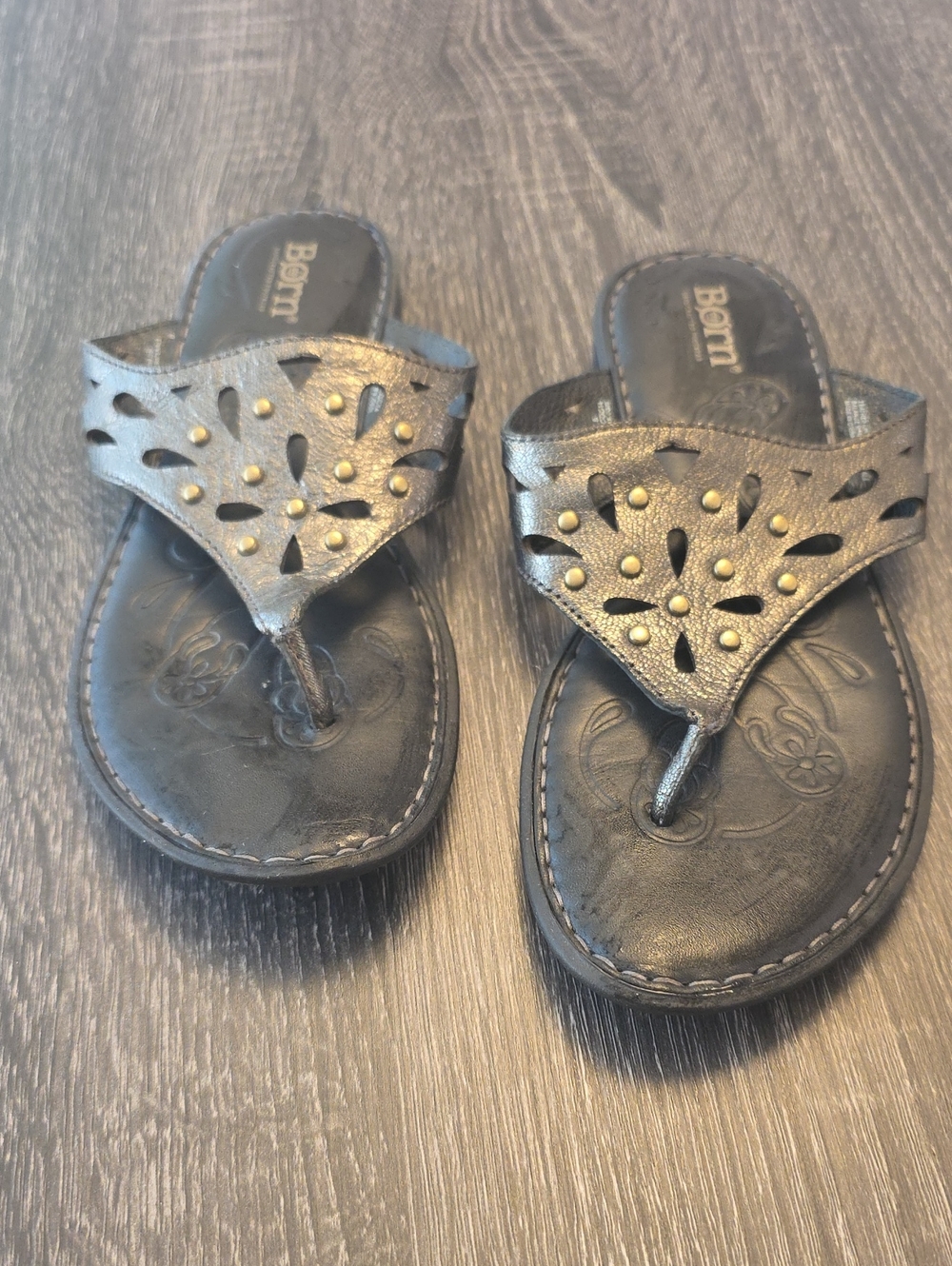 Born Girls Metallic Silver Studded Thong Sandals
